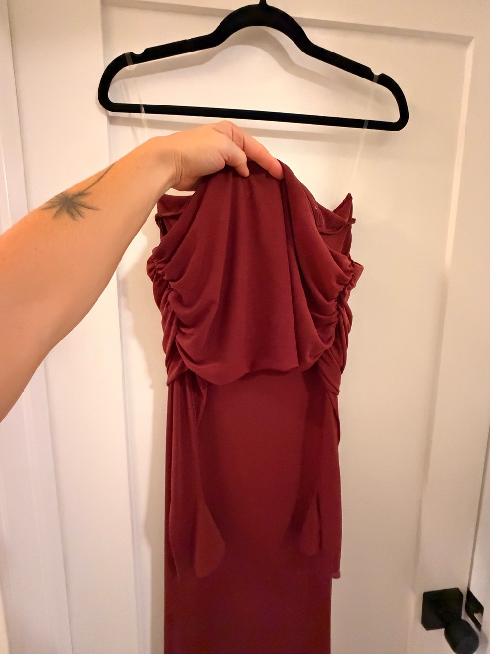 Meshki Burgundy Ruched Maxi Dress